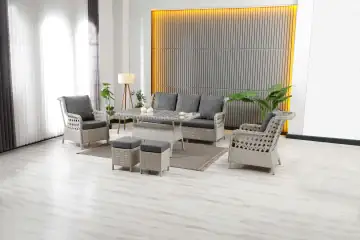 Vilza, 3+1+1 Rattan Bahçe Mobilyası, Beyaz 