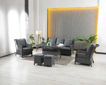 Vilza, 3+1+1 Rattan Bahçe Mobilyası, Antrasit 