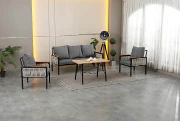 Lara, 3+1+1 Bahçe-Balkon Mobilyası, Gri 
