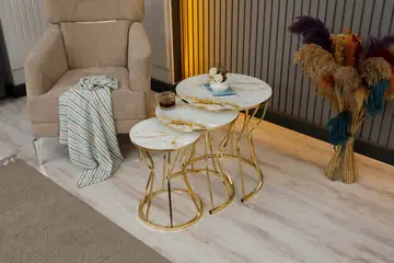 Beyza, Zigon Sehpa, Gold Metal, Mermer Desen, Zigonzi Home